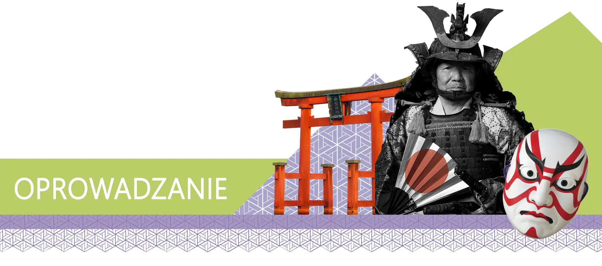 samuraj stoi przy bramie tgrzmajac japonski wachlarz